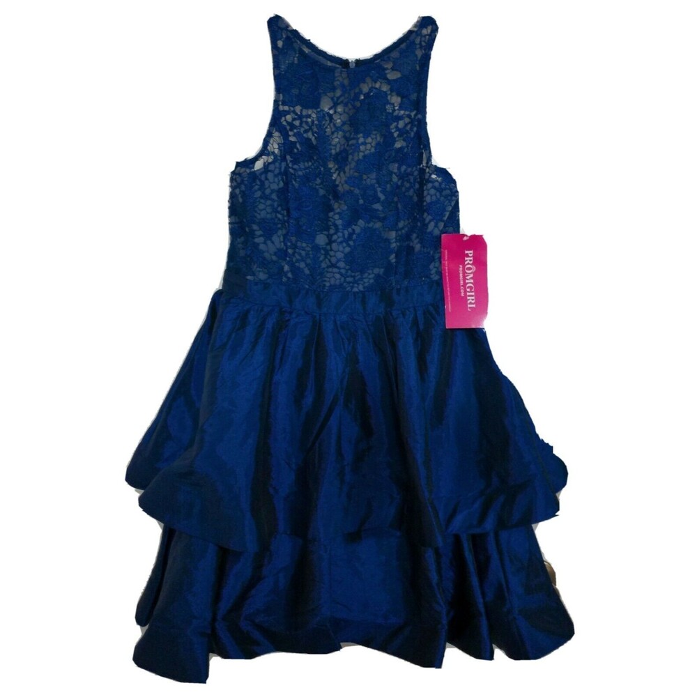 Maniju Prom Girl Large Dress Floral Lace Navy Blue Bridesmaid Party Midi - NEW